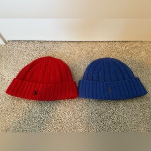 Lot of 2 Polo Ralph Lauren beanies 80% lambs wool •blue / red